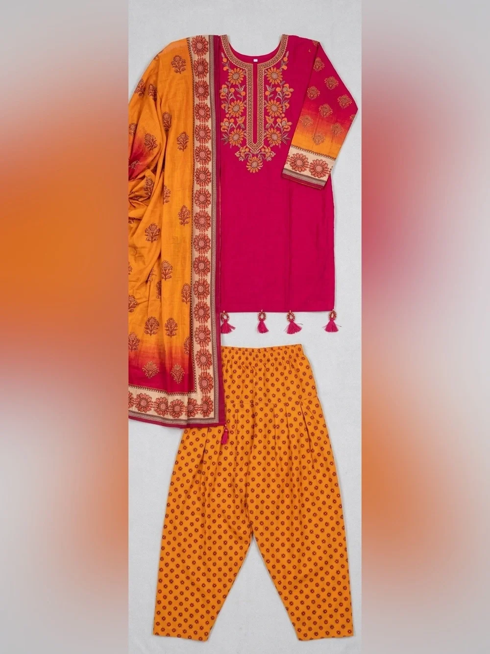 Salwar kameez designer Pink Mustard Printed suit Ethnic Punjabi readymade Large - Picture 1 of 4